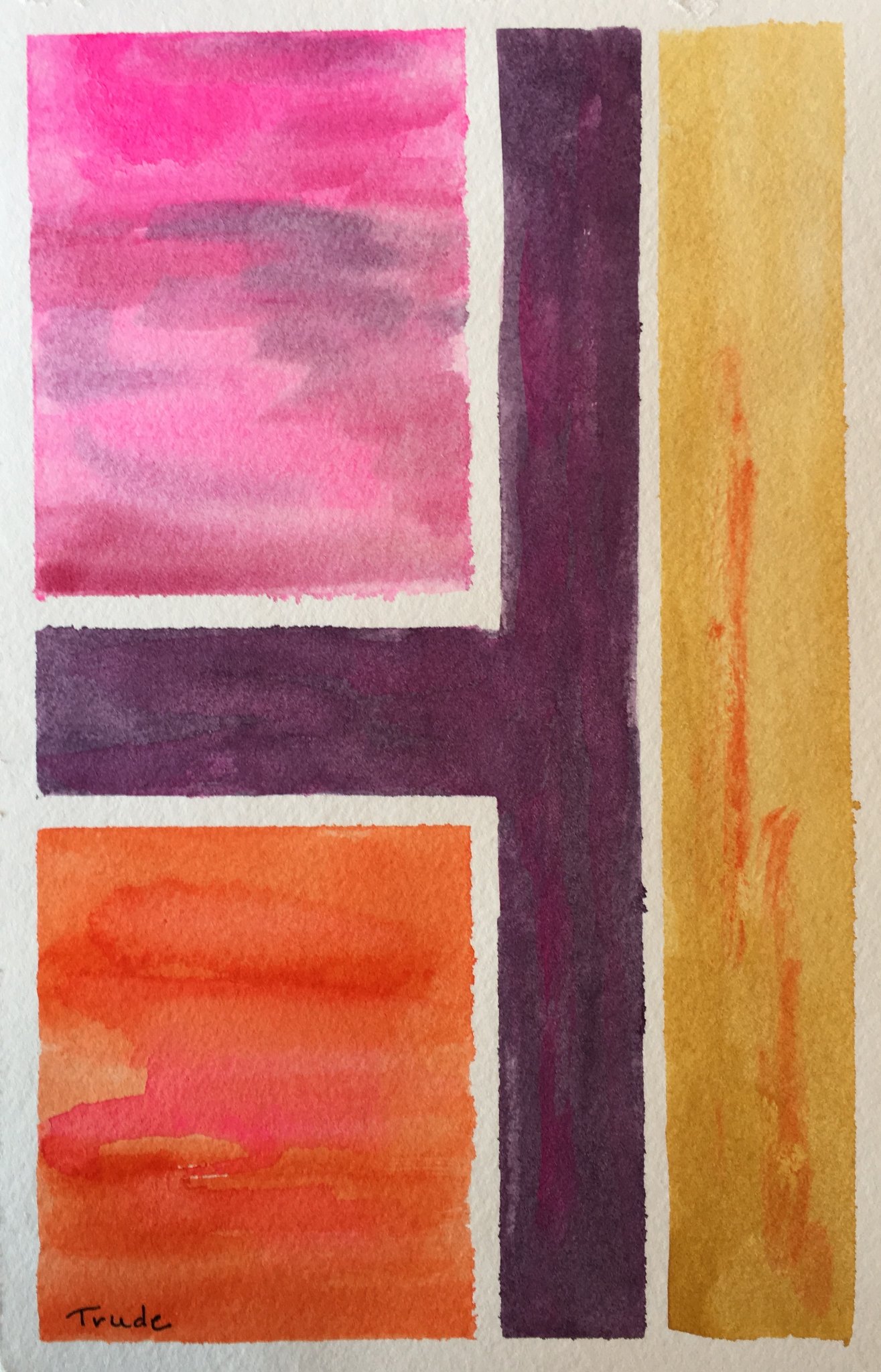 Geometric blocks of pink, purple, orange and gold